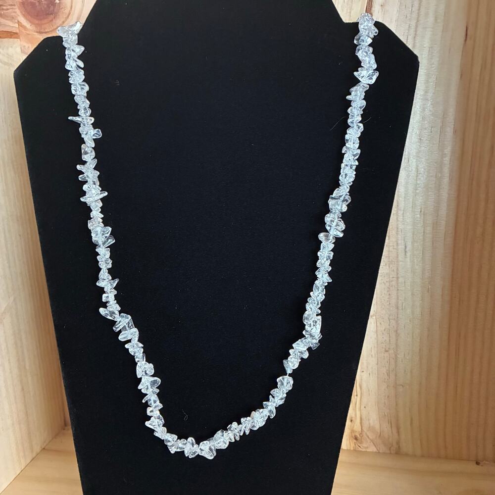 Clear Quartz Style Chip Bead Necklace Long Slip On Loop Crystal Chips 36""